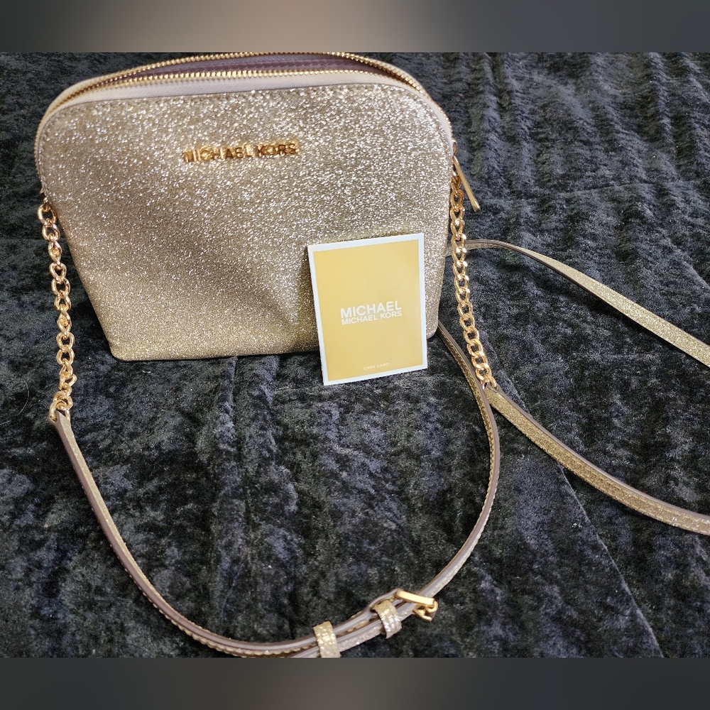 Michael Kors Gold Glitter Tinsel Dome Purse